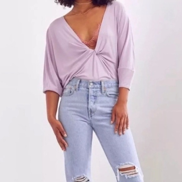 Anthropologie Silence & Noise Dolman Basic Purple Twist Vneck Blouse M - Picture 1 of 5